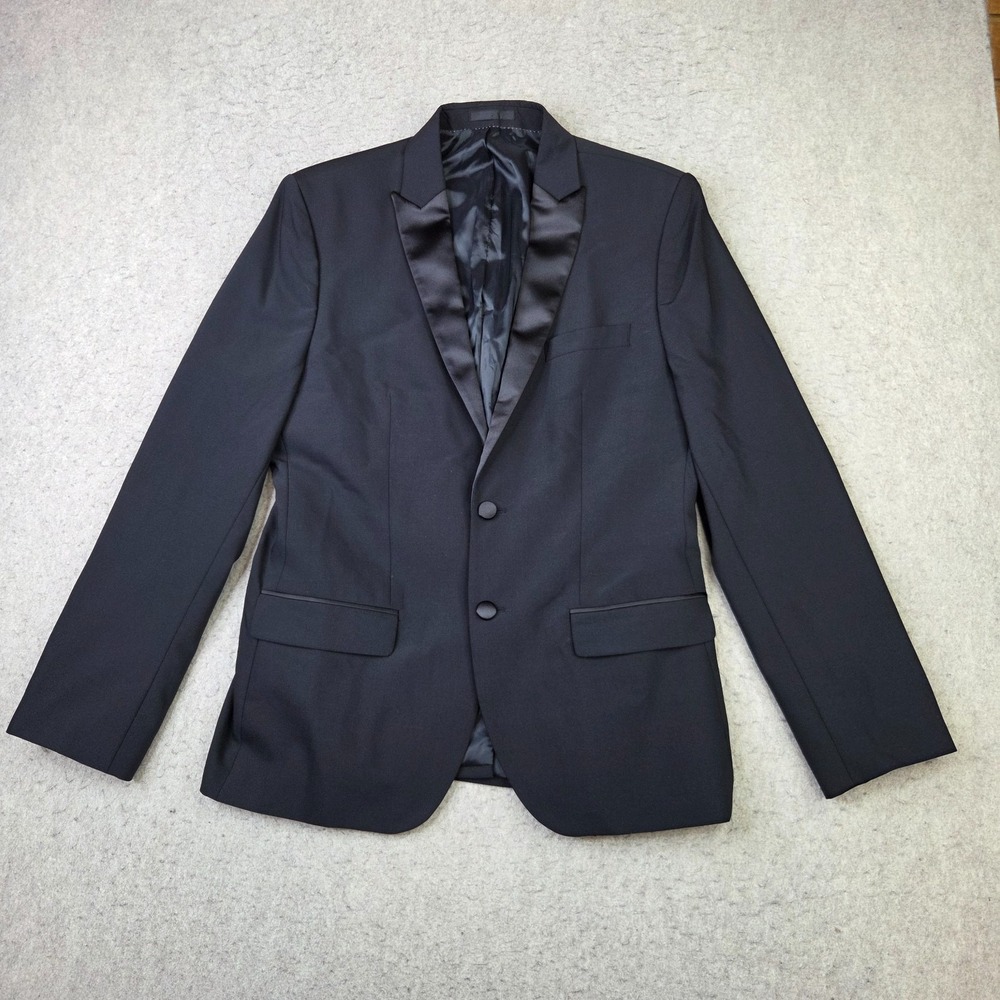 Kenneth Cole Black Label Tuxedo Jacket Mens 44L Black Stretch 2 Button Cocktail